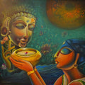 Figurative acrylic painting titled 'SUJATA', 24x24 inches, by artist Sumon Naskar on canvas