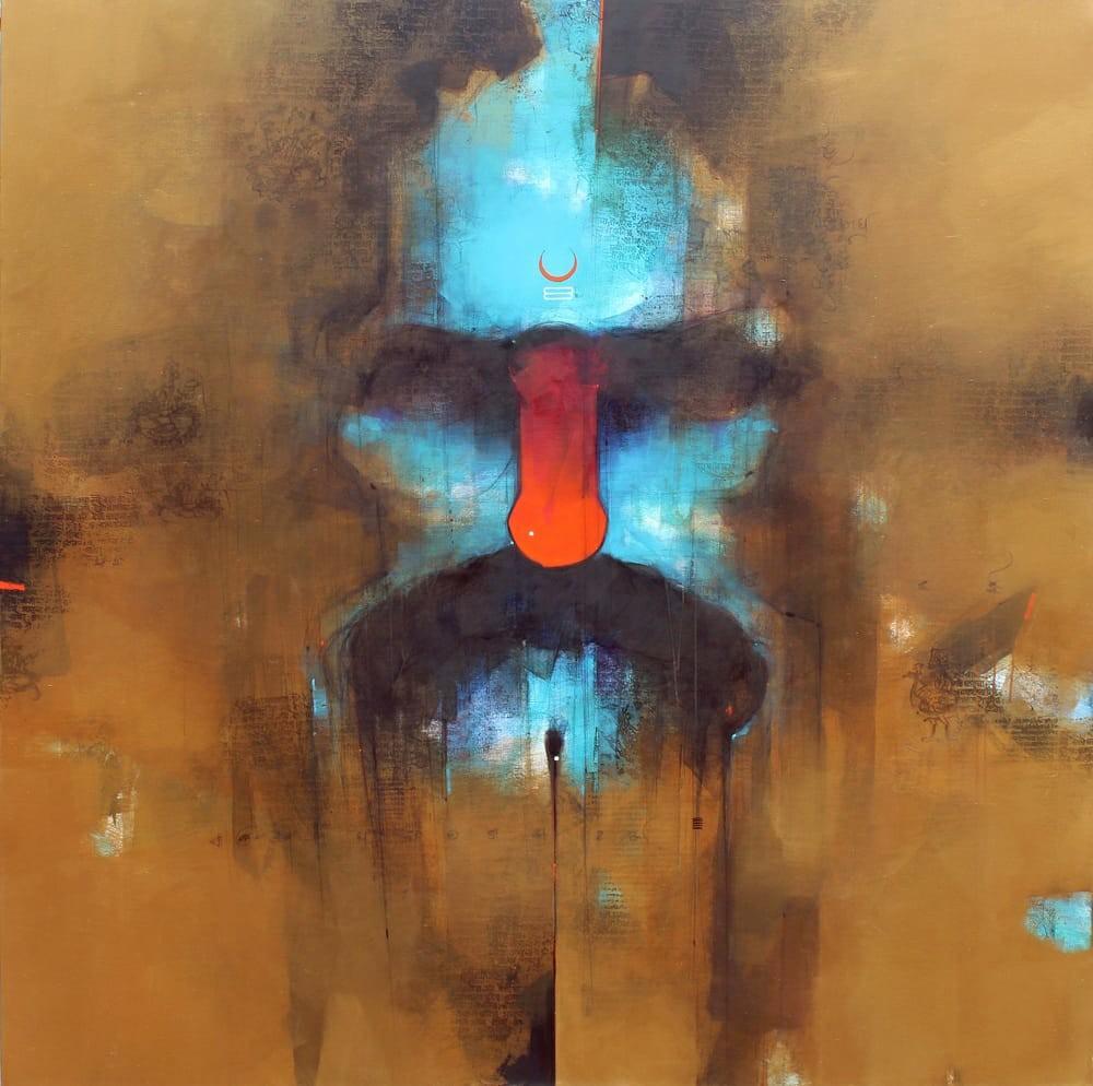 Religious acrylic painting titled 'Sadhu 2', 60x60 inches, by artist Amol Pawar on Canvas