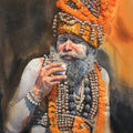 Religious watercolor painting titled 'Sadhu', 22x15 inches, by artist Nishikant Palande on Paper