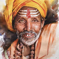Religious watercolor painting titled 'Sadhu', 14x10 inches, by artist Amit Dhane on Paper