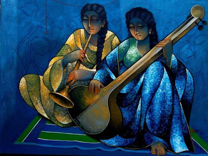 Saheli Playing Music Painting by Ram Onkar | ArtZolo.com