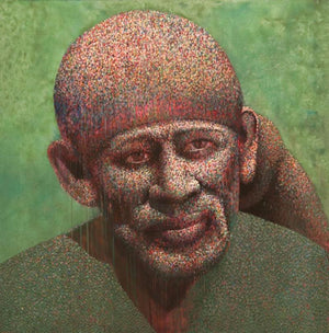 Religious acrylic painting titled 'Sai', 60x60 inches, by artist Amol Satre on Canvas