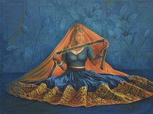 Figurative oil painting titled 'Sajawat', 48x36 inches, by artist Kamal Rao on Canvas