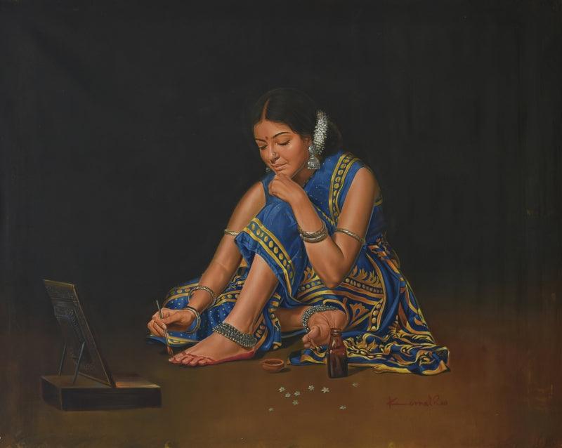 Figurative oil painting titled 'Sajawat', 39x53 inches, by artist Kamal Rao on Canvas