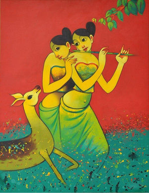 Animals acrylic painting titled 'Sakhi', 36x48 inches, by artist Navnath Chobhe on Canvas