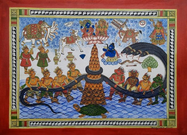 Samundr Manthan Traditional Art by Abhishek Joshi | ArtZolo.com