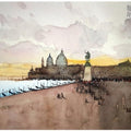 Cityscape watercolor painting titled 'Santa Maria Venice Italy', 7x11 inches, by artist Arunava Ray on Paper