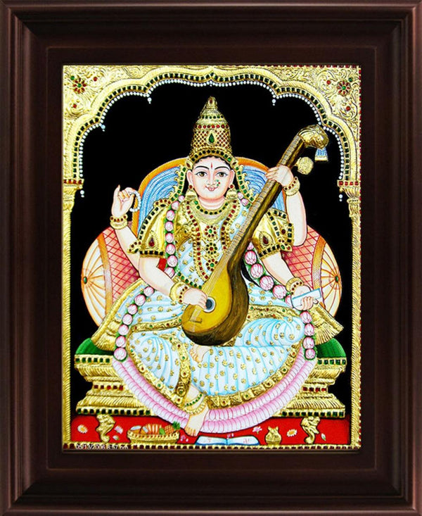 Saraswathi Tanjore Painting 2 Traditional Art by Myangadi | ArtZolo.com