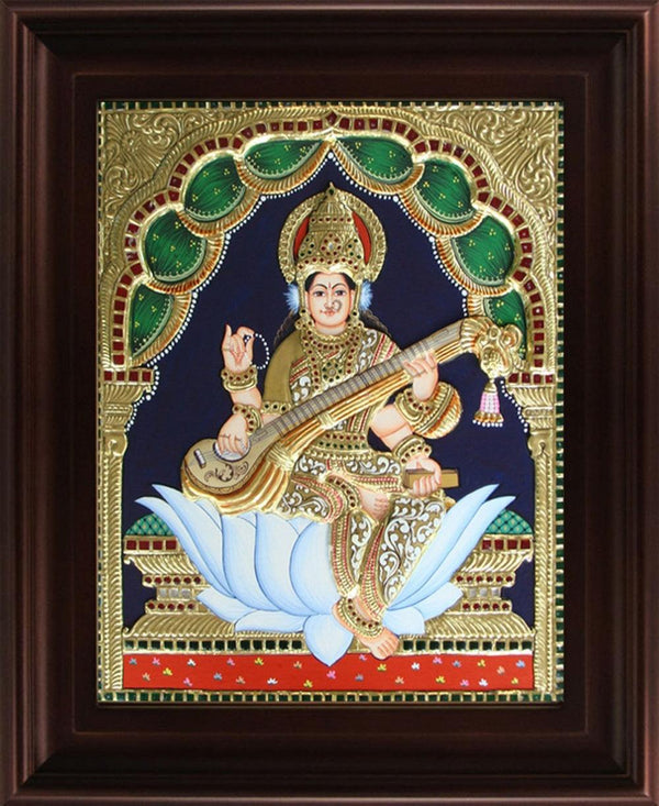 Saraswathi Tanjore Painting Traditional Art by Myangadi | ArtZolo.com