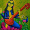 Religious acrylic painting titled 'Saraswati', 42x36 inches, by artist Prakash Deshmukh on Canvas