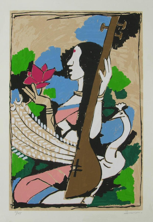 Saraswati Painting by M F Husain | ArtZolo.com