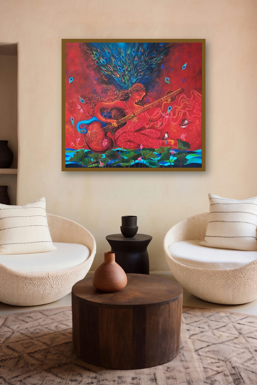 Saraswati Sharada (Yashoda and Krishna) by artist Lisha N T displayed in a Contemporary gallery