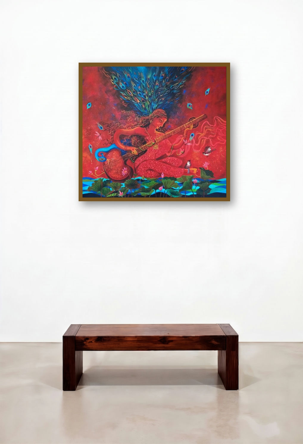 Saraswati Sharada (Yashoda and Krishna) by artist Lisha N T displayed in a Luxury Study