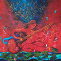 Religious acrylic painting titled 'Saraswati sharada', 23x33 inches, by artist Lisha N T on Canvas