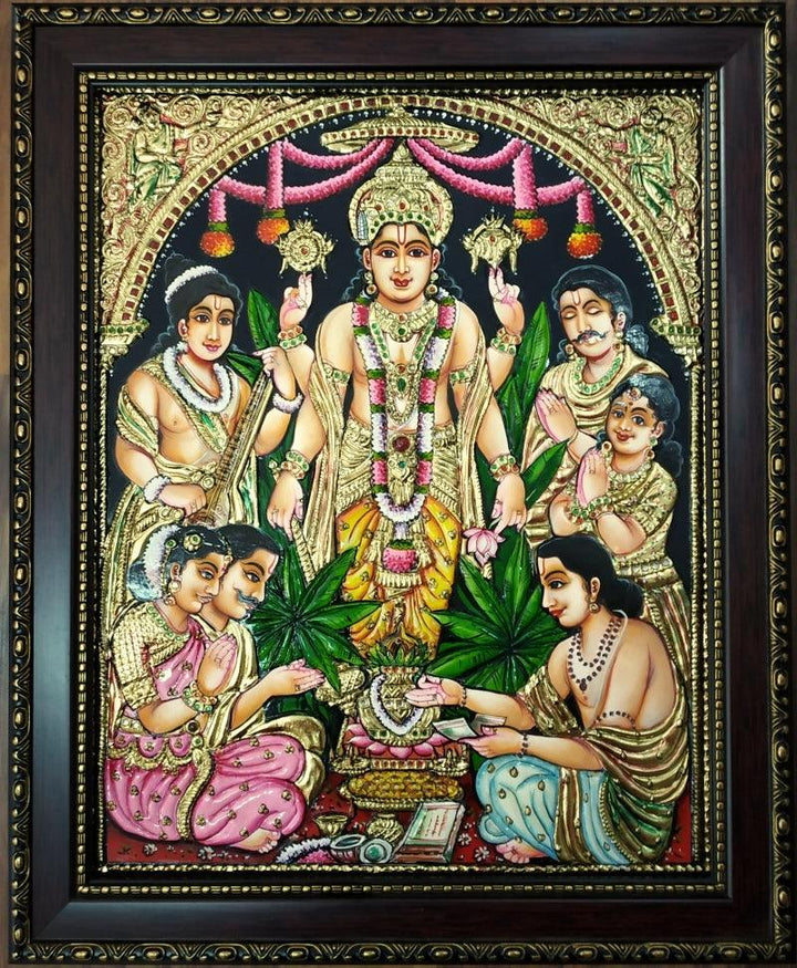 Satynarayanaswamy Tanjore Painting Traditional Art by Vani Vijay | ArtZolo.com