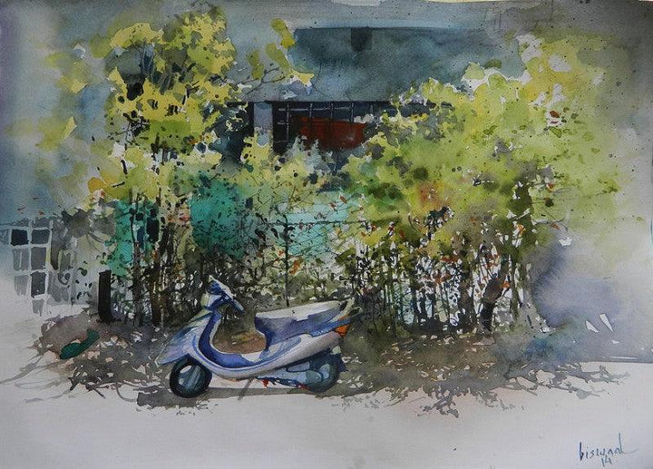 Scooter Ouside Home Painting by Bijay Biswaal | ArtZolo.com