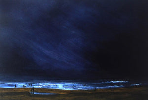 Landscape watercolor painting titled 'Seashore', 26x38 inches, by artist Ramdas Thorat on Paper