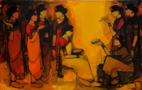 Selling Flowers Painting by Sachin Sagare | ArtZolo.com