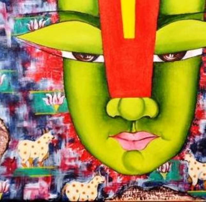 Figurative acrylic painting titled 'Serenity', 14x11 inches, by artist Deepali Mundra on Canvas