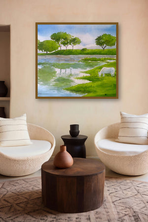 Serenity (Pastoral Peace) by artist Rahul Salve displayed in a Minimalist gallery
