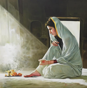 Realistic oil painting titled 'Serenity', 36x36 inches, by artist Kamal Rao on Canvas