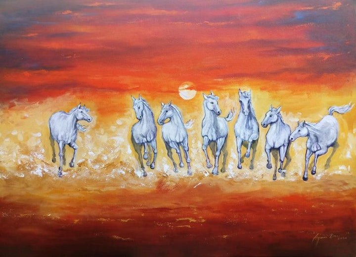 Seven Horse Painting by Arjun Das | ArtZolo.com