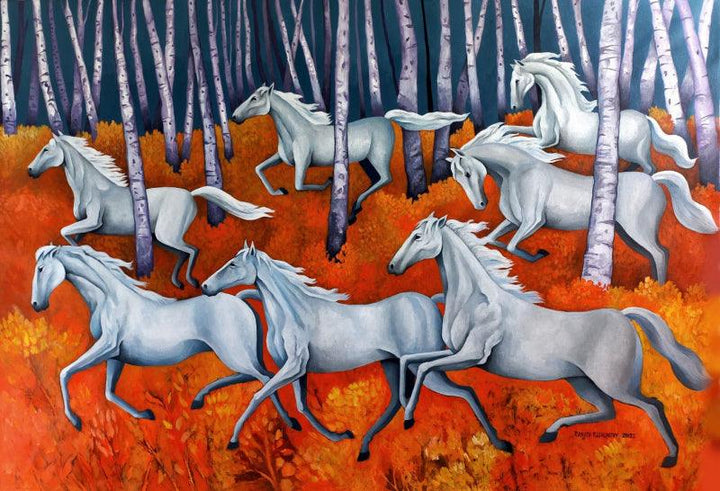 Seven Horses Painting by Ranjith Raghupathy | ArtZolo.com