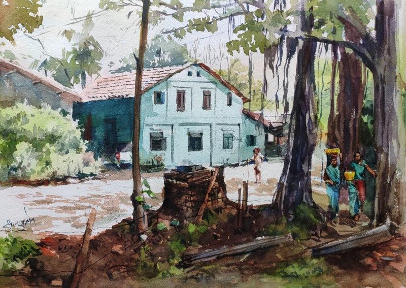 Figurative watercolor painting titled 'Shadow', 11x15 inches, by artist Sagar Palwe on Paper