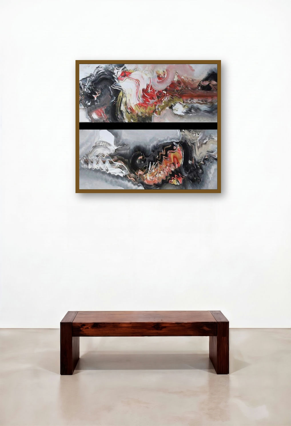 Shakti (Contrasting Currents) by artist Deepak Guddadakeri displayed in a Japandi Lounge