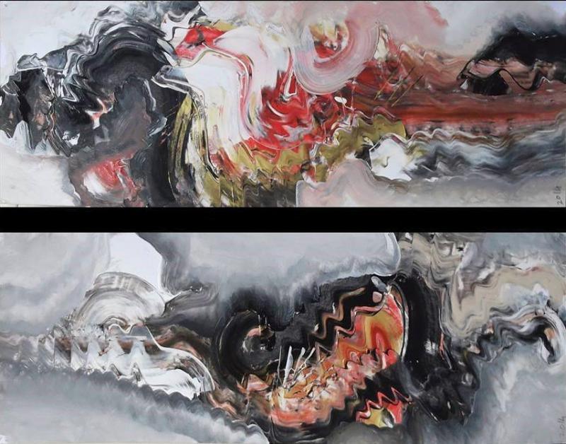 Abstract acrylic painting titled 'Shakti', 14x19 inches, by artist Deepak Guddadakeri on Paper