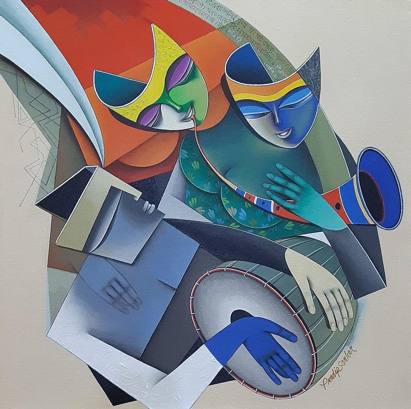 Figurative acrylic painting titled 'Shakti', 30x30 inches, by artist Pradip Sarkar on Canvas