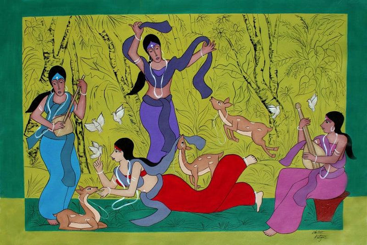 Shakuntala With Friends Painting by Chetan Katigar | ArtZolo.com