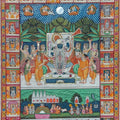 Religious pichwai traditional art titled 'Sharad Purnima', 48x36 inches, by artist Surkhi Arts on Cloth