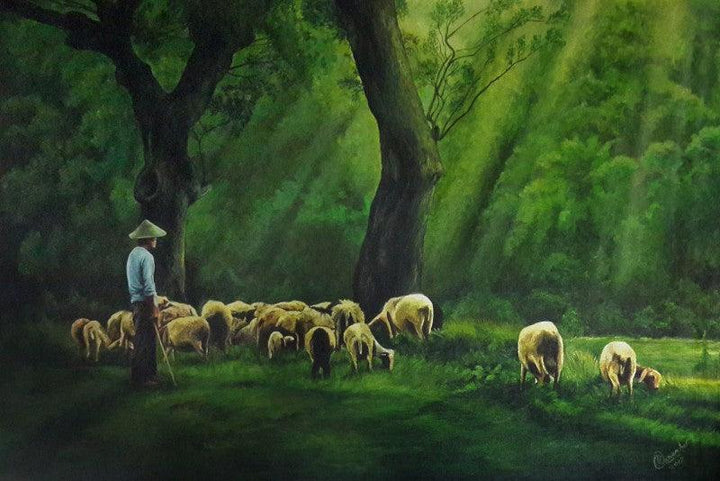 Shepherd Painting by Prasad Karambat | ArtZolo.com