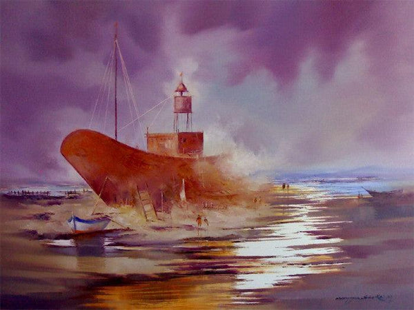 Ship In The River Painting by Narayan Shelke | ArtZolo.com