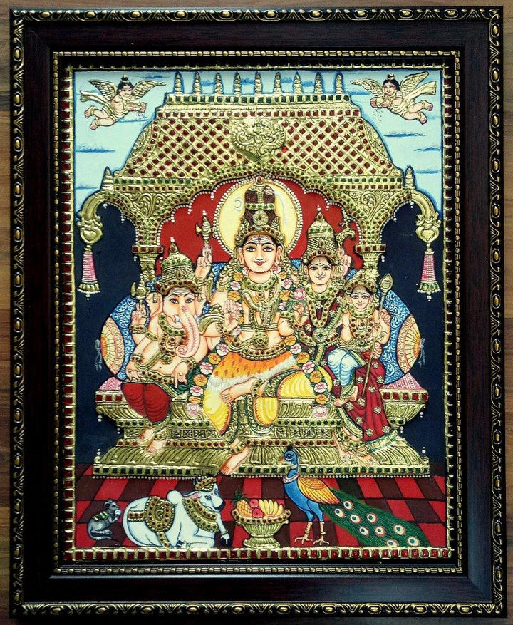 Shiv Family Tanjore Painting Traditional Art by Vani Vijay | ArtZolo.com