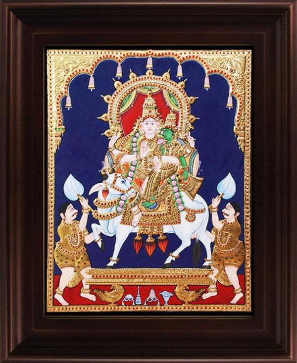 Shiv Parvathi Tanjore Painting Traditional Art by Myangadi | ArtZolo.com