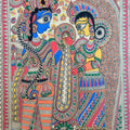 Religious madhubani traditional art titled 'Shiv Parvati', 30x22 inches, by artist Mithilesh Jha on Paper