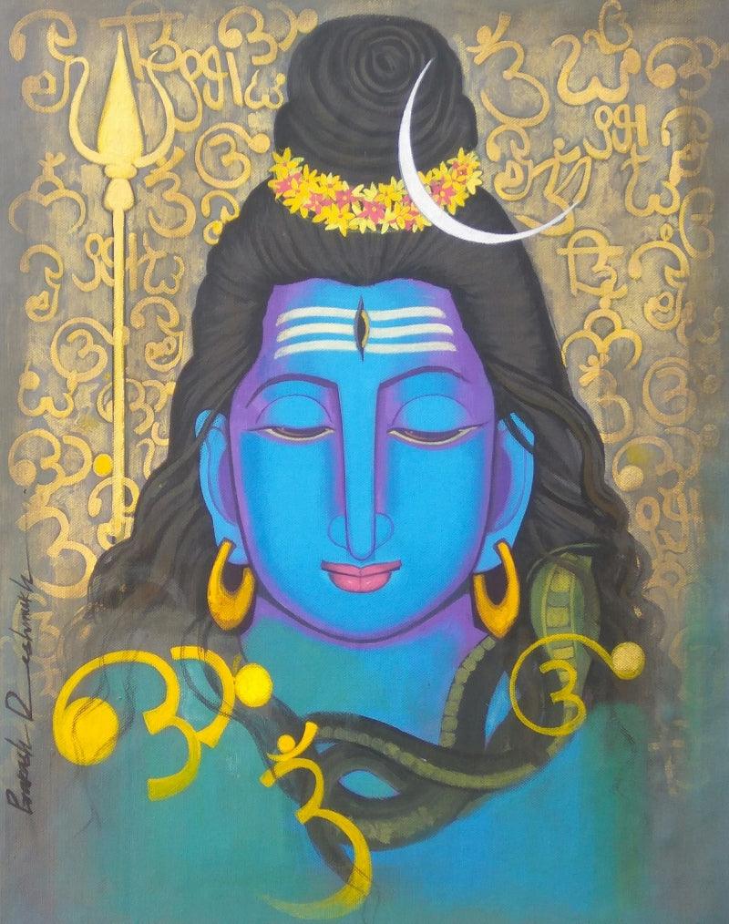 Religious acrylic painting titled 'Shiva 1', 18x14 inches, by artist Prakash Deshmukh on Canvas