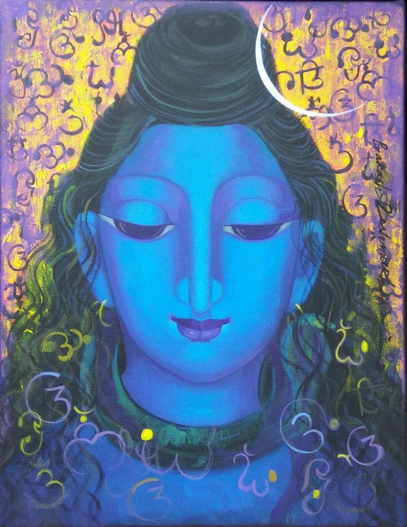 Religious acrylic painting titled 'Shiva 2', 18x14 inches, by artist Prakash Deshmukh on Canvas