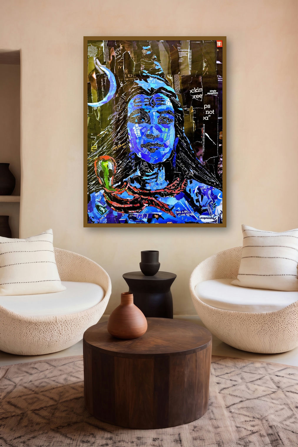 Shiva (Shiva - A Collage Portrait) by artist Sangameshwar Allipuram displayed in a Indian Art gallery