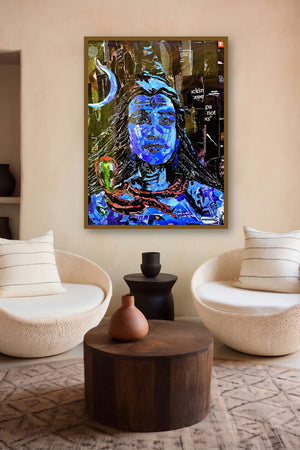 Shiva (Shiva - A Collage Portrait) by artist Sangameshwar Allipuram displayed in a Indian Art gallery