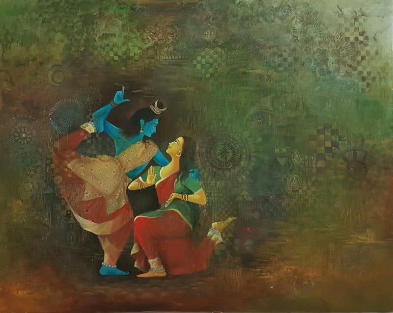Religious oil painting titled 'Shiva', 60x48 inches, by artist Durshit Bhaskar on Canvas