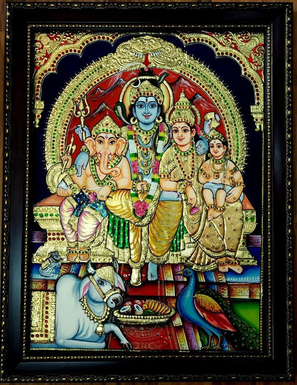 Shiva Family Tanjore Painting 3 Traditional Art by Vani Vijay | ArtZolo.com