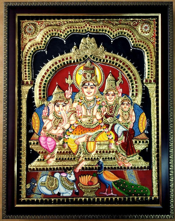 Shiva Family Tanjore Painting 4 Traditional Art by Vani Vijay | ArtZolo.com