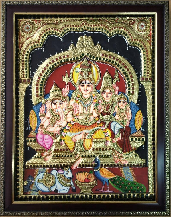 Shiva Family Tanjore Painting Traditional Art by Vani Vijay | ArtZolo.com