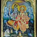 Religious tanjore traditional art titled 'Shiva Family Tanjore Painting', 30x24 inches, by artist VANI VIJAY on Plywood
