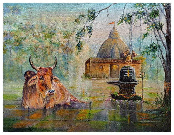 Shiva Linga Nandi Painting by Barnali Ray | ArtZolo.com