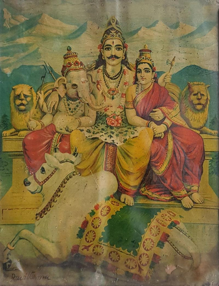 Shiva Parvati And Ganesha On Mount Kaila Painting by Raja Ravi Varma | ArtZolo.com