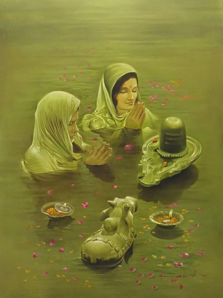 Shivling And Nandi Painting by Kamal Rao | ArtZolo.com